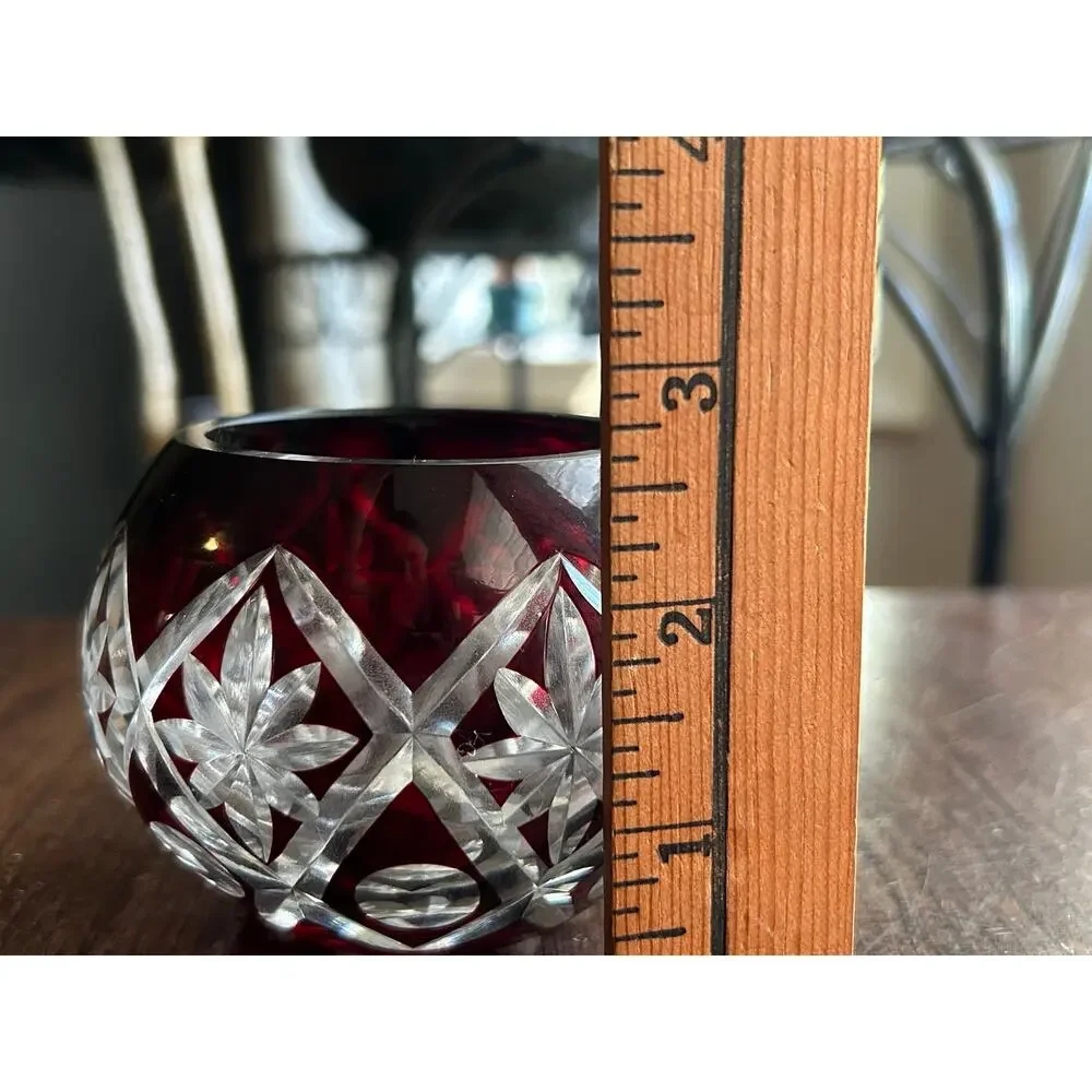 Vintage Crystal Ruby Red Cut To Clear Vase Bowl candle holder